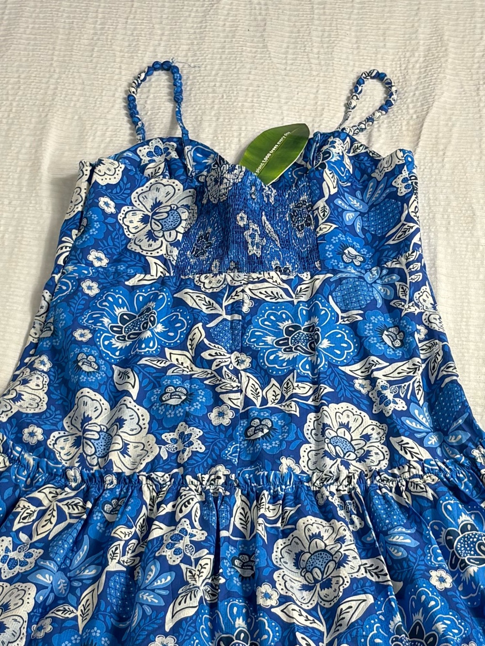 FARM Rio Blue & White Floral Tiered Sundress with Spaghetti Straps - Picture 10 of 11